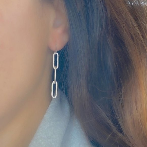 NWT Sterling Silver paperclip link dangle earrings - Picture 1 of 5